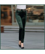 Green Stretch Velvet High Waist Front Pockets Tight Velour Legging Pants - £39.92 GBP