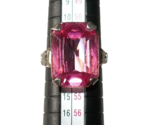 Sterling Silver 925 Pink Emerald Cut Solitaire Ring Size 6.25 - £23.88 GBP