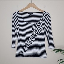 WHBM | Black White Silver Striped Top with Angled Ruffle Front Size XS - £14.52 GBP
