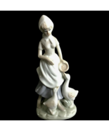 Vintage Girl With Geese Porcelain Figurine Hand Painted Collectible 8&quot; Tall - $48.64