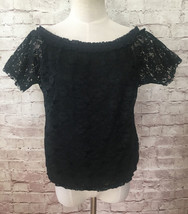 Anna Molinari  Womens Black Lace Short Sleeve Blouse Top Lined Romantic Size 42 - £28.78 GBP