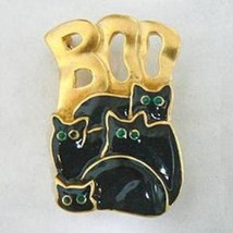 Four Black Cats Boo Halloween Pin Brooch - £7.66 GBP