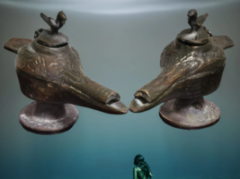 Pair of Ancient Middle Eastern Bronze Oil Lamp Incense Antique Rare - $139.89