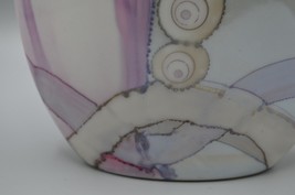 Abstract Flat Vase Oval Opening Pastel Lustre Signed JJ &#39;88 Vtg Studio Pottery - £38.43 GBP