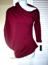 New Womens Josie Natori Asymmetric Top S NWT Dark Red Brick Ruched Sleeve Blouse - £461.04 GBP