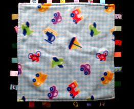Original Let&#39;s Go Little Taggies Blue Baby Blanket Lovey w/Cars &amp; Trains - £17.86 GBP