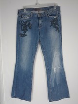 Hippie Brand Low Rise Flare Jeans, Distressed, Embroidered, Medium Wash,... - $194.51 MXN
