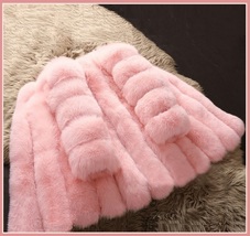 Long Full Pelt Blush Pink Fox Faux Fur with O Neck Long Sleeves Luxury Fur Coat image 2