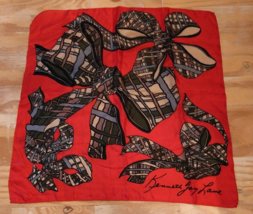Vintage Kenneth Jay Lane Silk Scarf Red Bows Hand Rolled - $28.09