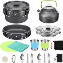 G4Free 19Pcs Camping Cookware Mess Kit Non-Stick Pot And Pan Set With Kettle, - £40.83 GBP