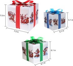 Set of 3 Lighted Boxes with Bows Santa Claus Reindeer Snowman PVE Boxes with 60  - £32.15 GBP