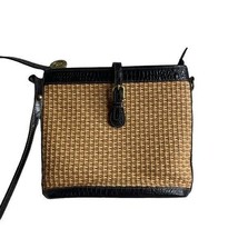 Brahmin Straw And Leather Crossbody Purse Beige Black 9&quot; X 9&quot; - £77.20 GBP