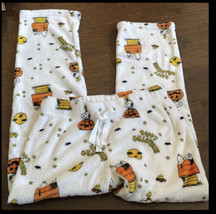 Peanuts womens Halloween Snoopy Pumpkin  Print Plush Pajama Pants New Sz L - £22.74 GBP