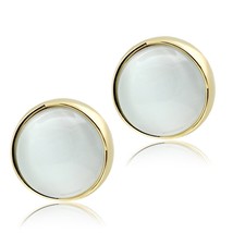 Simple Round Synthetic Cat Eye in White Stud Yellow Gold Plated Fancy Earrings - £39.50 GBP