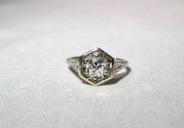 Vintage Art Deco Platinum European Diamond Filigree Ladies Ring Size 6 1/2 K1306 - £949.63 GBP
