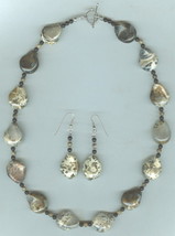  Twist Pear Silver Leaf and Onyx Necklace and Earrings Jewelry Set  - £35.97 GBP