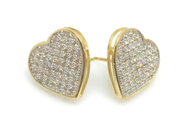 ADIRFINE 14K Solid Gold Micro Pave Cubic Zirconia Heart Stud Earrings - £94.13 GBP+