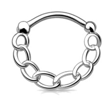 Nose Ear Ring Clicker with Linked Chain 16g (1.2mm) 316L Surgical Steel Septum - £5.76 GBP