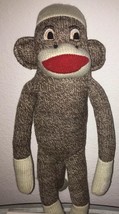 14” Knit Sock Monkey Plush Toy Brown w/ White Hat Gloves Socks Fastening Hands - £6.02 GBP