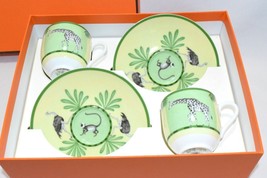 Hermes Africa Demitasse Cup and Saucer 2 set green espresso coffee animal - £388.62 GBP