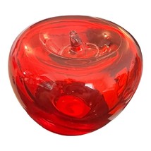 Vintage Murano Style Blown Art Glass Red Apple Fruit Paperweight Decor - £11.60 GBP