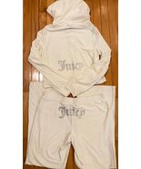 Juicy Couture Bling Velour Tracksuit Hoodie &amp; Pants Set Oyster White L N... - €77,12 EUR