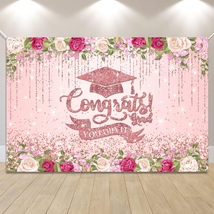Pink Graduation Decorations Class of 2024 Graduation Backdrop Rose Gold Congrats - £18.65 GBP