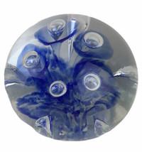 JB 99 Studio Art Glass Trumpet Flower Paperweight Cobalt Blue Clear 3&quot; U23 - £25.33 GBP
