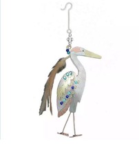 Blue Heron Bird Ornament Metal Fair Trade Pilgrim Imports New - $22.72
