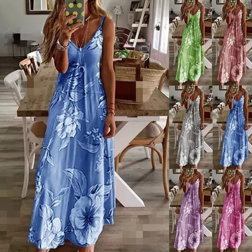 Women&#39;s Strappy Floral Maxi Dress Ladies Summer Beach Evening Party Dresses - $13.35