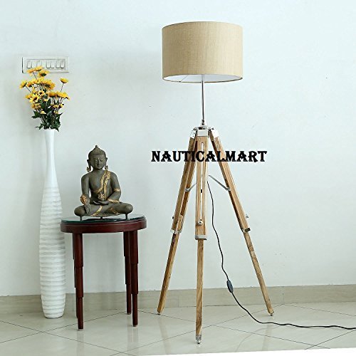 Primary image for MODERN CONTEMPORARY TRIPOD FLOOR LAMP WITH FABRIC BROWN SHADE BY NAUTICALMART