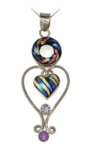 Sterling Silver Rainbow Glass Heart Pendant 15g - £388.30 GBP