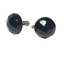 Vintage Black Faceted Screw-Back Button Stud Earrings Retro - $221.44 MXN