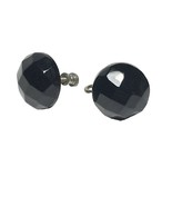 Vintage Black Faceted Screw-Back Button Stud Earrings Retro - $11.88