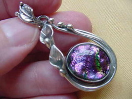 (#D-97D) Dichroic Fused Glass Pendant Silver Purple Green Black - $61.70