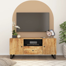 Industrial Rustic Wooden Solid Mango Wood TV Stand Cabinet Entertainment Unit - £124.98 GBP