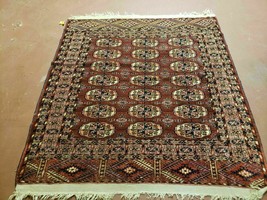 4&#39; X 4&#39; Antique Handmade Turkoman Bokhara Balouch Woven Wool Rug Brick Red Nice - £461.51 GBP