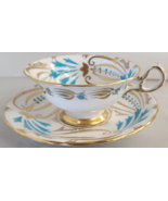 Royal Chelsea Teacup &amp; Saucer Bone China Turquoise and Gold Bird of Para... - $61.71 CAD