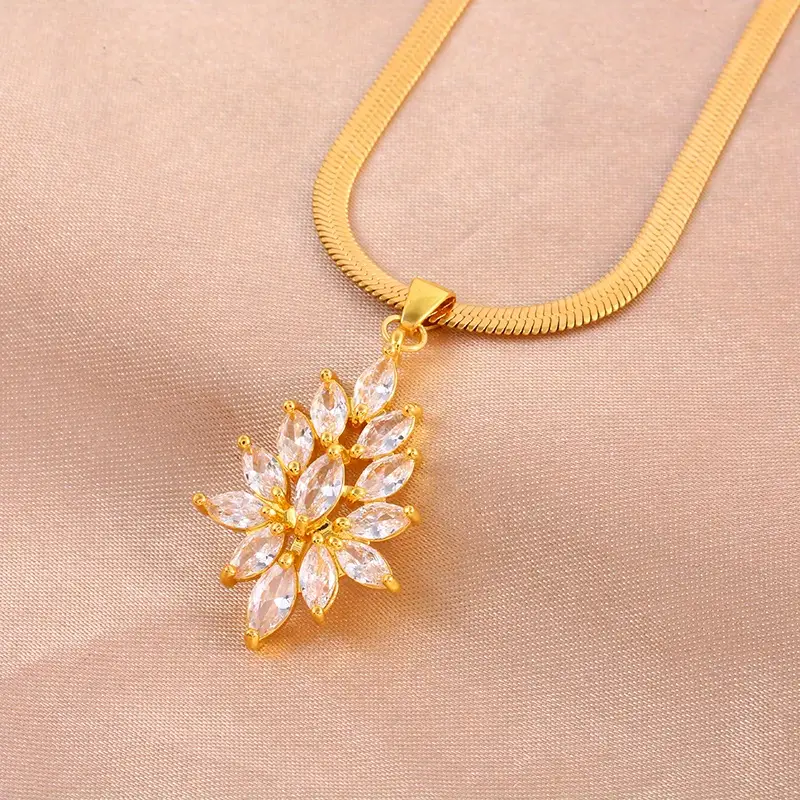 Elegant 18K Gold-Plated Titanium Steel For Lotus Tassel Pendant Necklace... - $13.99 CAD