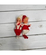 Vintage Christmas Elf Dolls Set Of 2 With Felt Outfits &amp; Plastic Faces - $20.78