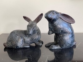 Pair of Chinese Whimsical Metal Standing and Sitting Rabbit Statue Sculptures - £313.99 GBP