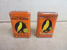 Vintage Pair of Hartz Mountain Bird Song Restorer 1950s Metal Tin  C - £50.51 GBP