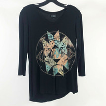 Daytrip 3/4 Sleeve Embellished Abstract Tiger Top Black Women&#39;s Small - £13.67 GBP