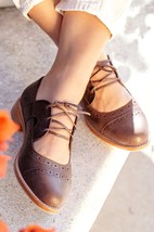 ELF Scandinavia Leather Lace Up Women&#39;s Oxford Sz US 7.5 Brown - $94.05