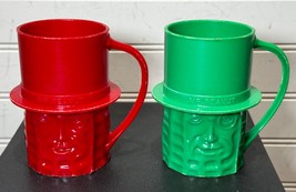 Lot of 2 Vintage Mr. Peanut Planters Nuts Plastic Cup Mug w/Handle red green - £15.89 GBP