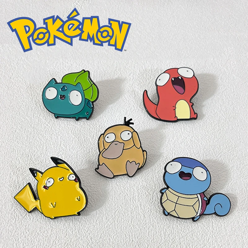Pokemon Funny Brooches Cartoon Anime Figures Pikachu Squirtle Psyduck Lapel Pins - £8.03 GBP