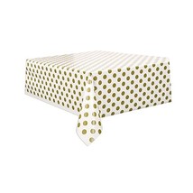 Plastic Gold Polka Dot Tablecloth, 9ft x 4.5ft  - $5.00