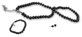 My Pacific Pearls Black Necklace Bracelet Stud Earrings Set - $96.74