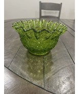 LE Smith Daisy and Buttons Avocado Green Bowl with Crimped Ruffled Edge ... - $19.79