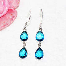 Awesome BLUE TOPAZ Gemstone Earrings, Birthstone Earrings, 925 Sterling Silver E - £27.24 GBP